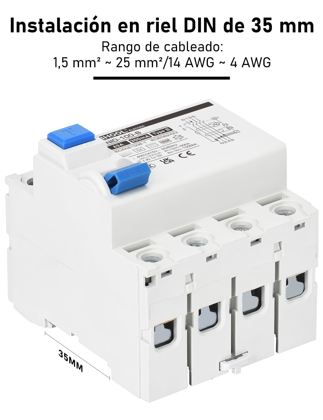 DIHOOL RCD Type B Disjoncteur de courant résiduel DIN Rail 4 pôles 63A 300mA