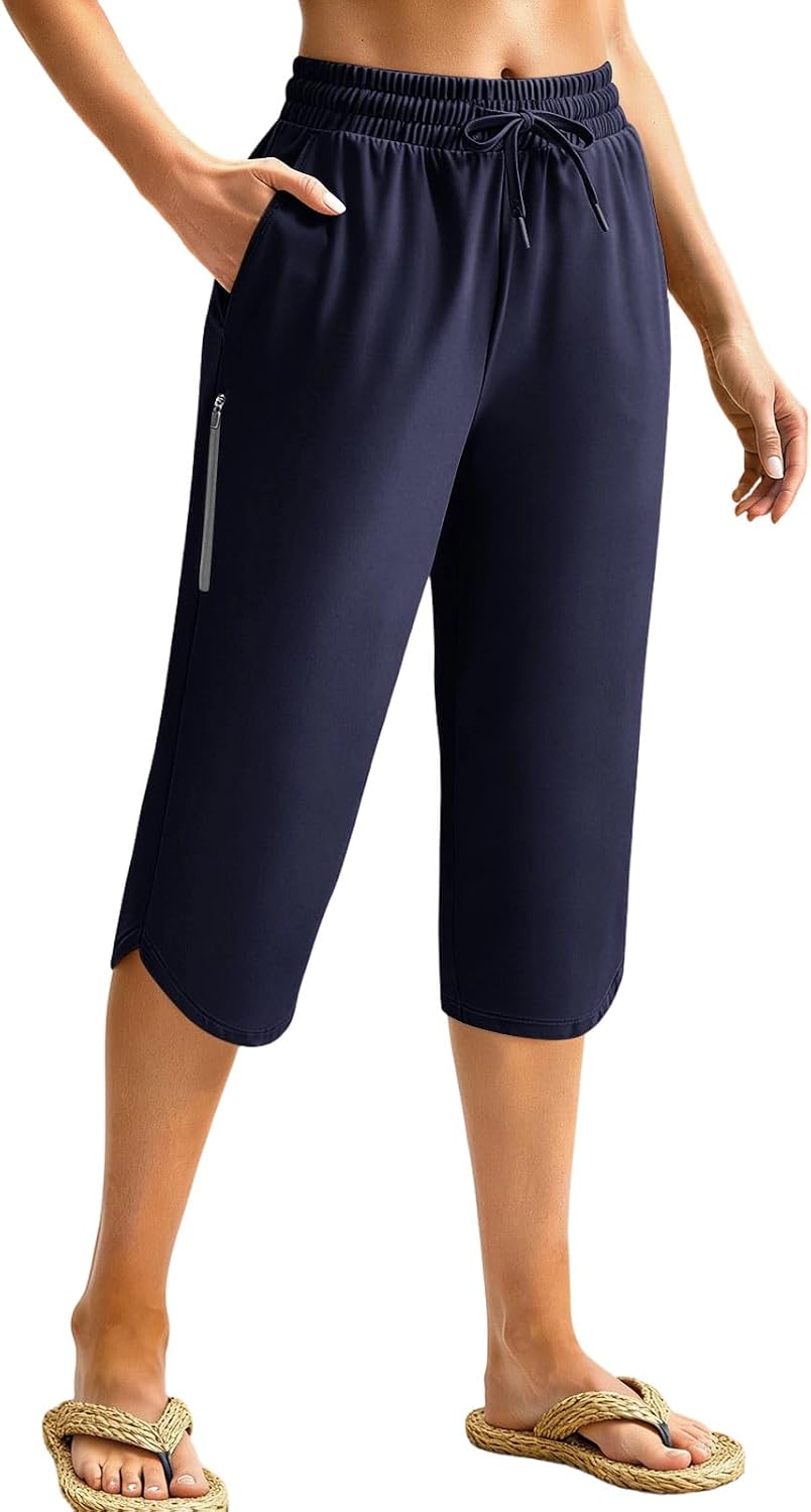 Womens Capri Pants Lightweight Quick Dry Cargo Hiking Capris Pant Travel Casual Cropped Trousers Zipper Pockets