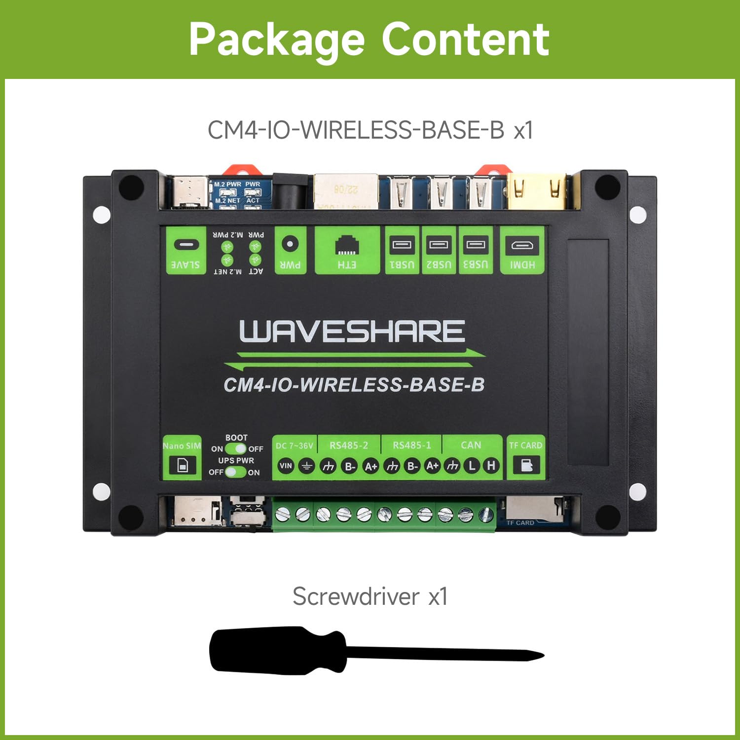 Waveshare Industrial IoT 5G/4G Wireless Expansion Module For Raspberry Pi CM 4 (Compute Module 4), With UPS Module, Onboard M.2 Slot, for IoT Getaway, Wireless Router, Intelligent Data Acquisition
