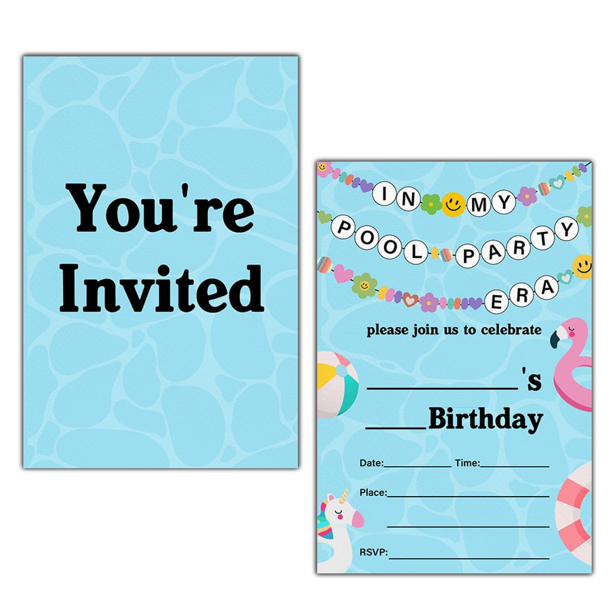 LyoGao Pool Party Invitations - Summer Swimming Pool Birthday Party Fill in Invites Cards With Envelopes (20 Pack)