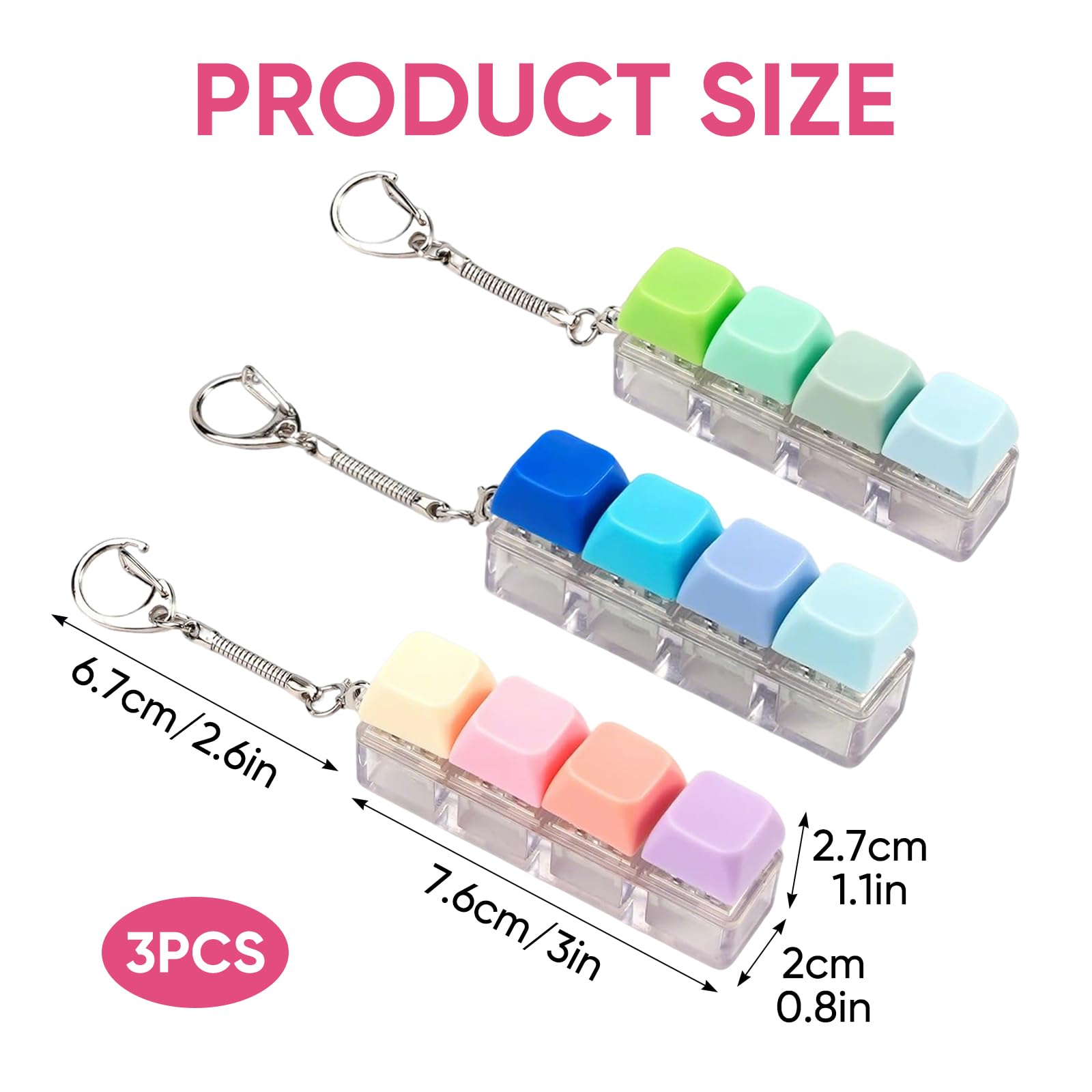 Keyboard Fidget Toy 3 Pack, Mini Keyboard Clicker Keychain Toy with 4 Buttons, Portable Desk Fidget for Focus and Idle Hands - Image 3