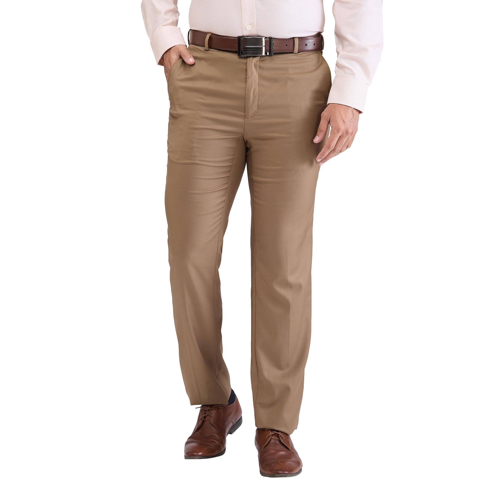 Men's Mid Rise Contemporary Fit Terylene Blend Solid Pattern Flat Front Formal Trouser-image-33