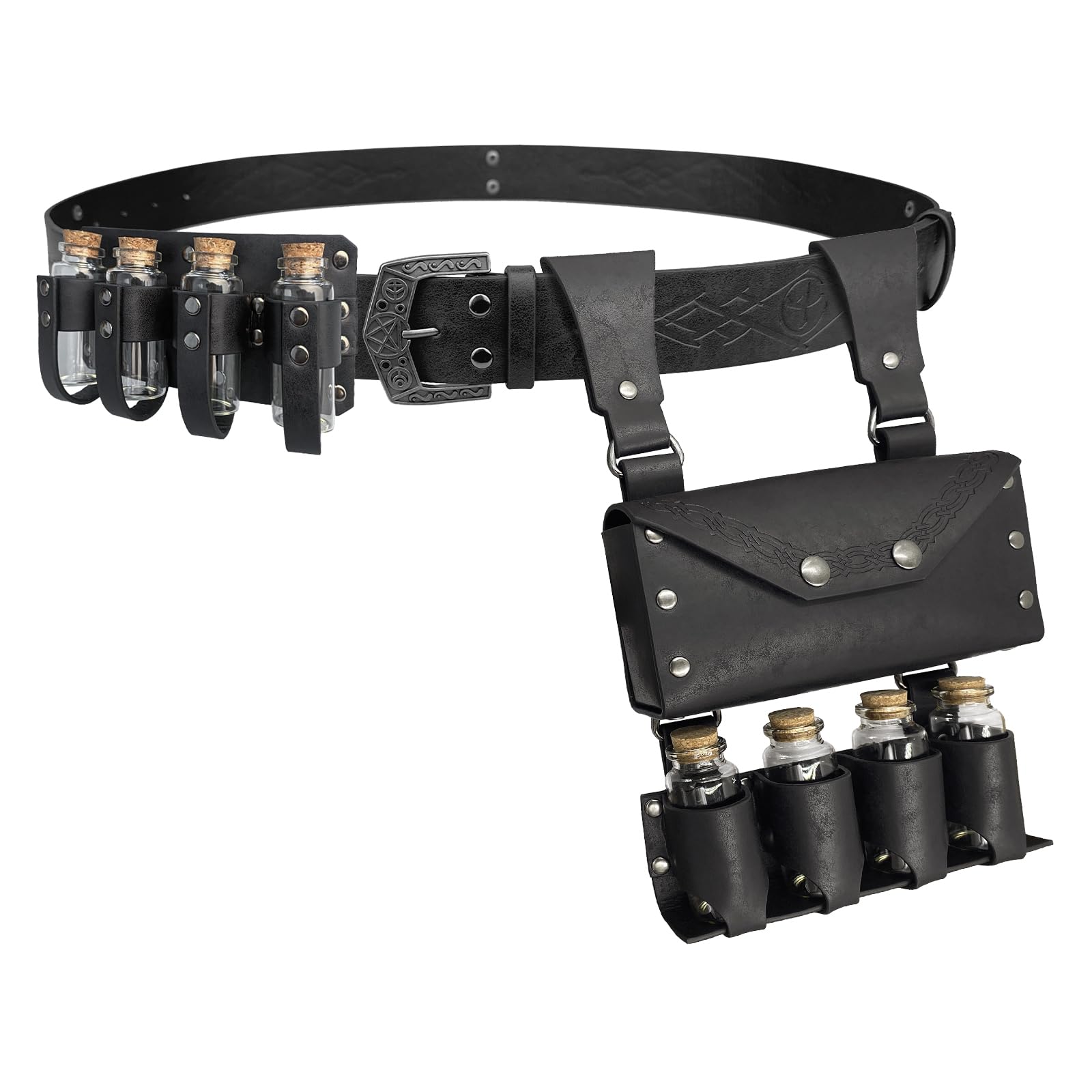 EpicCos Medieval Alchemy Belt Waist Pack Combo with Multiple Potion Bottles, Viking Rivet Belt Side Pouch for Cosplay