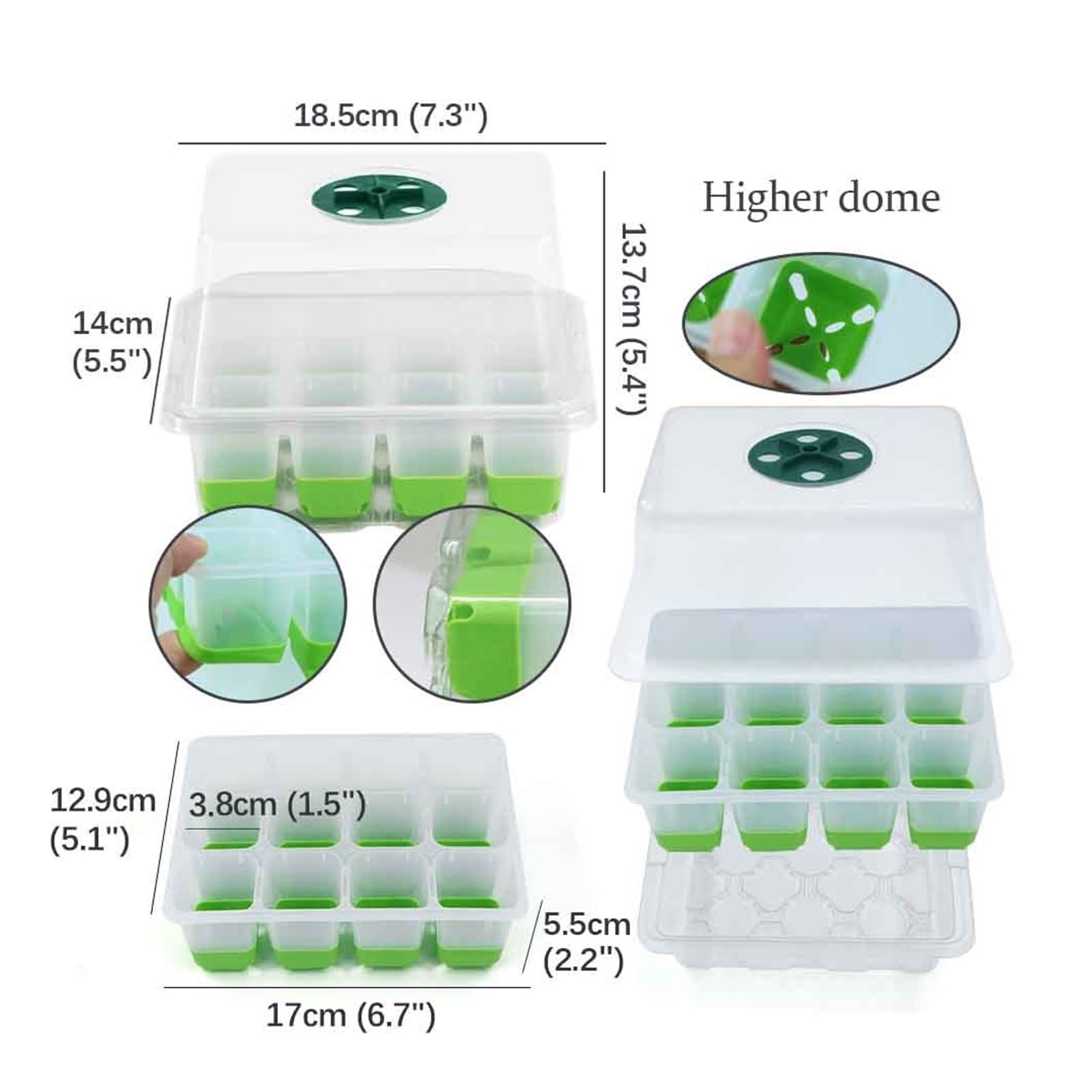 Bandejas para Semillas Bandeja de Inicio de plántulas de 12 Celdas con Cubierta Transparente Caja de germinación de Humedad Invernadero de Crecimiento for jardín Interior para Semilla(5pcs)