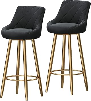 Counter Height Bar Stools Set of 2 Farmhouse Barstools with Back Mid Century Modern Bar Chairs with Metal Legs Upholstered Counter Stools for Kitchen Island/Home B, Black-65cm