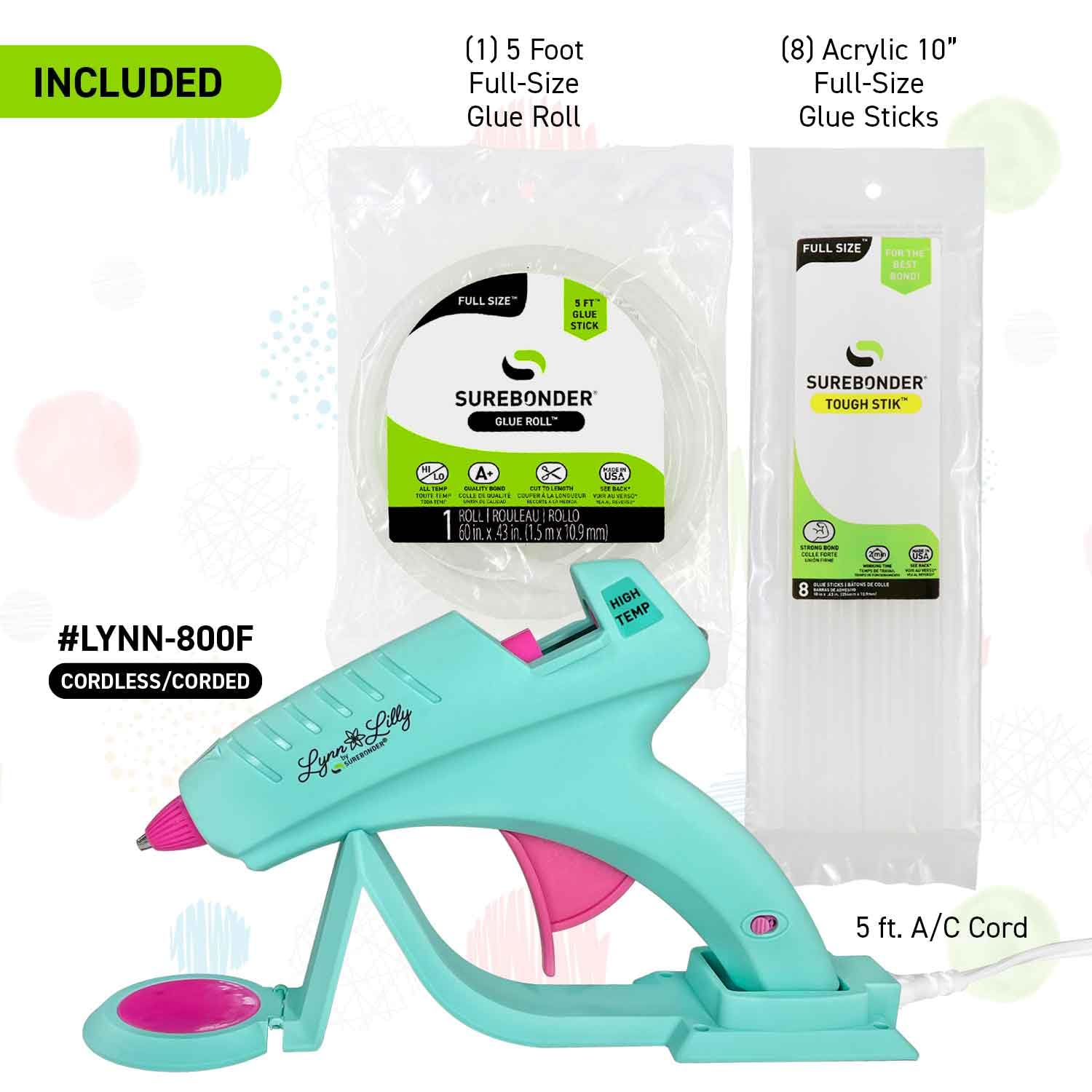 Surebonder Lynn Lilly Edition - Kit per pistola per colla a caldo senza fili con colla a caldo multiuso e stick di colla ad alta resistenza, colore: blu