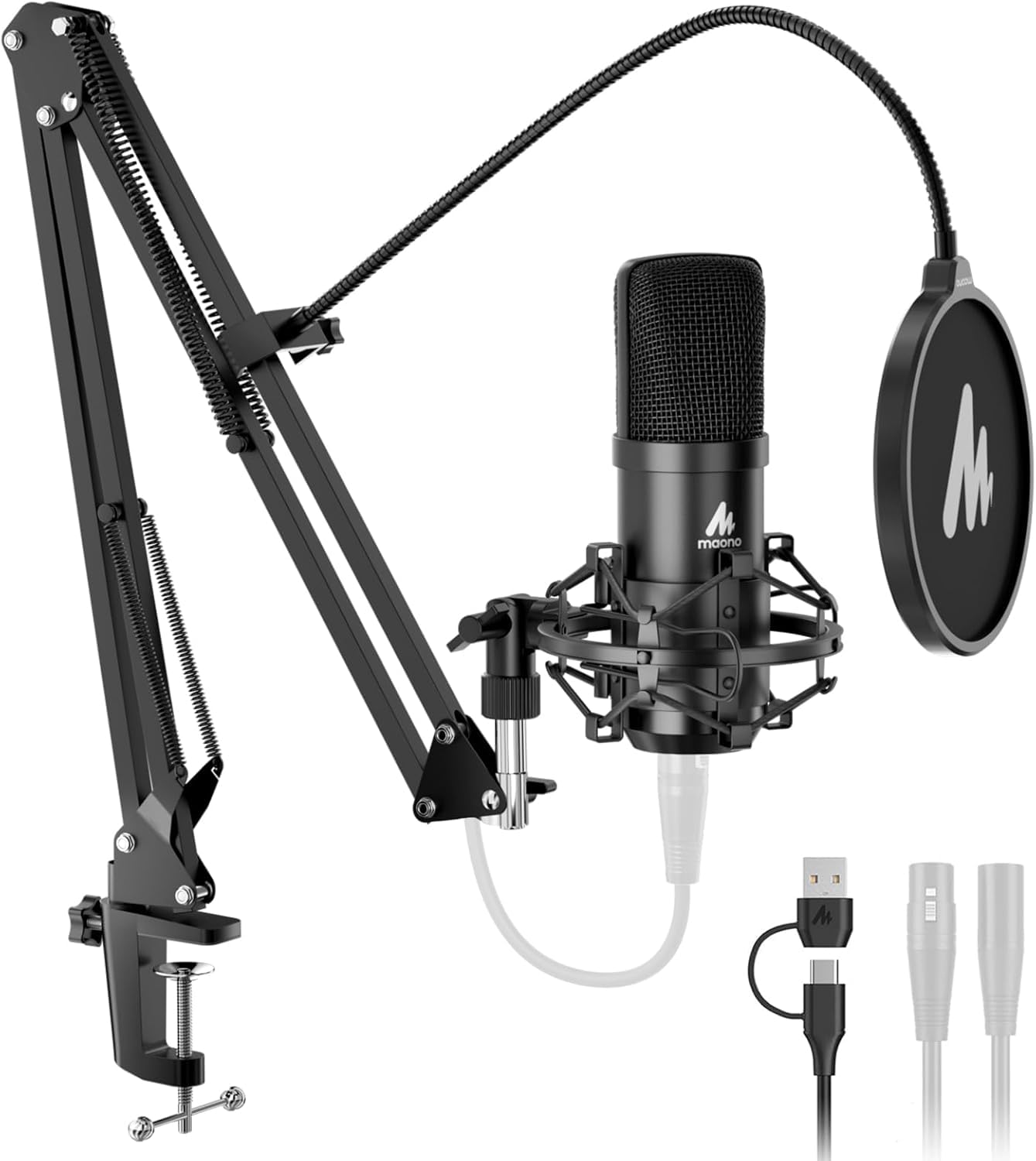 MAONO A04-Gen2 XLR/USB Condenser Mic for Podcast: 192kHz/24Bit Cardioid Microphone for YouTube with Noise Cancellation Software, Metal Arm Kit, Professional Chipset for Recording, Studio, Streaming-image-24