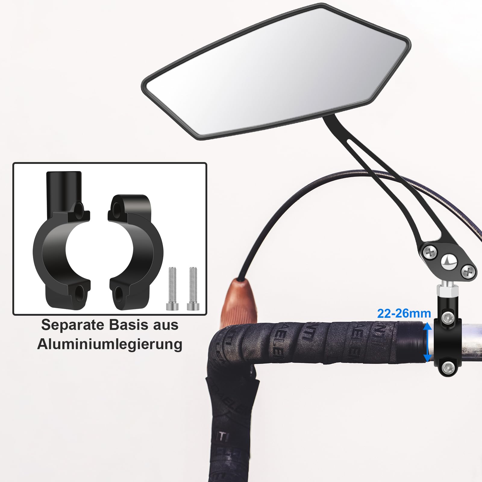 Lusterko Rowerowe do Roweru Elektrycznego, skutera, 2 Sztuki, Bardzo Duże Lusterko Wsteczne HD, Odporne na Uderzenia Powierzchnia Lustra, Obracane o 360°, składane lusterko, Akcesoria Rowerowe