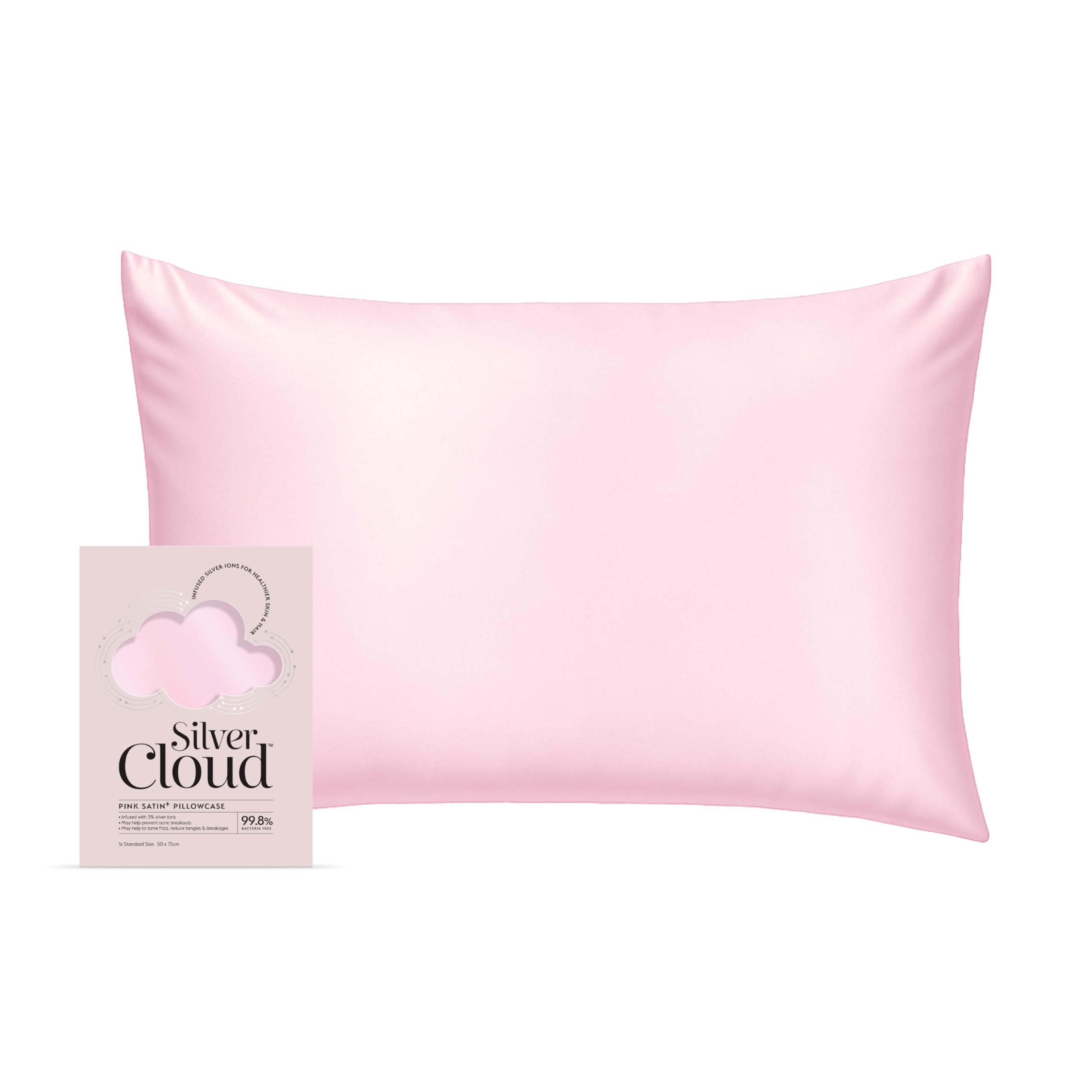 Silver Cloud Beauty Silver/Pink Cloud Beauty Cloud Satin Pillowcase Infused With Ions