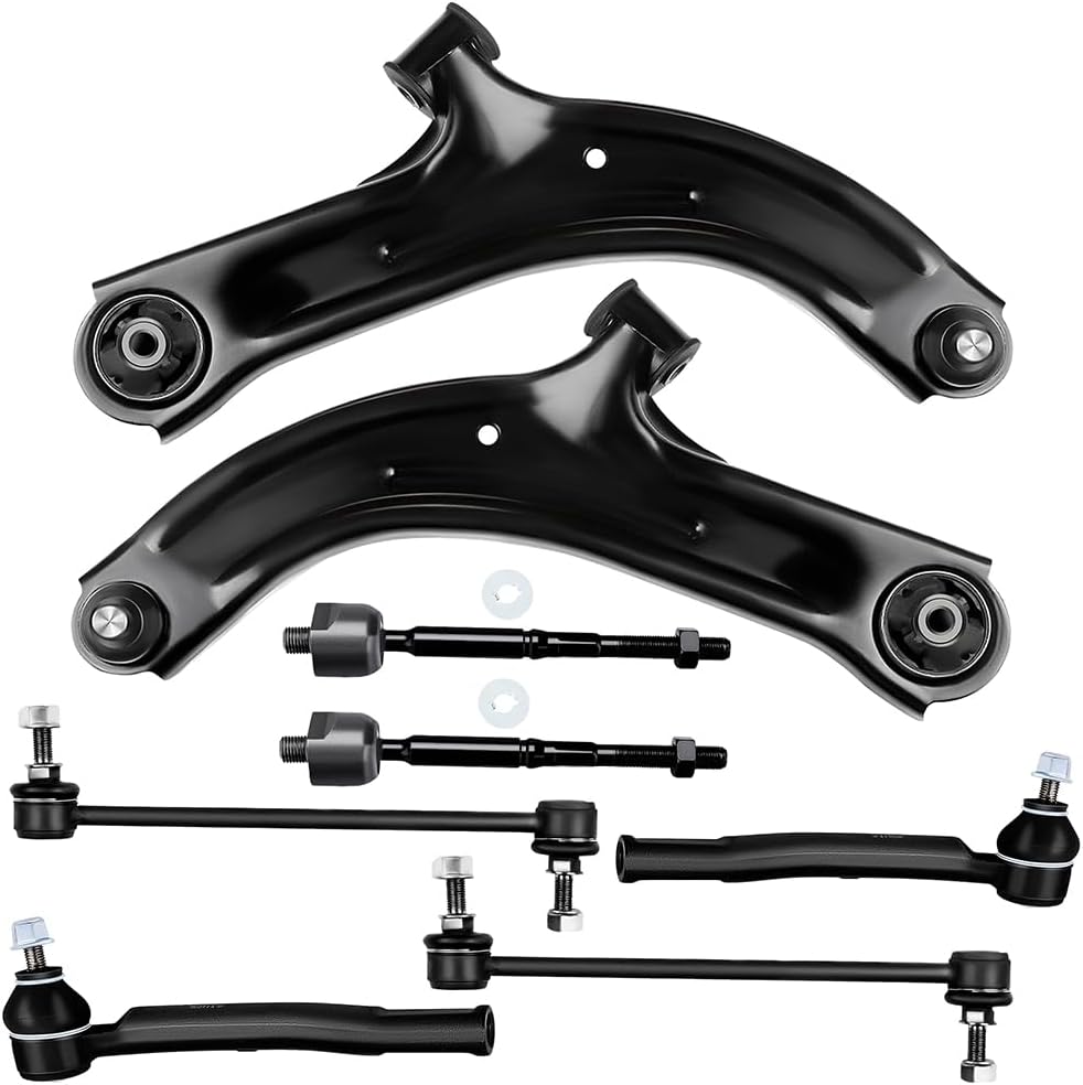 Front Lower Control Arm w/Ball Joint fit 2009-2013 for Nissan Cube 2007-2012 for Nissan Versa, Suspension Kit with Inner Outer Tie Rod End Sway Bar Link - 8pc Set
