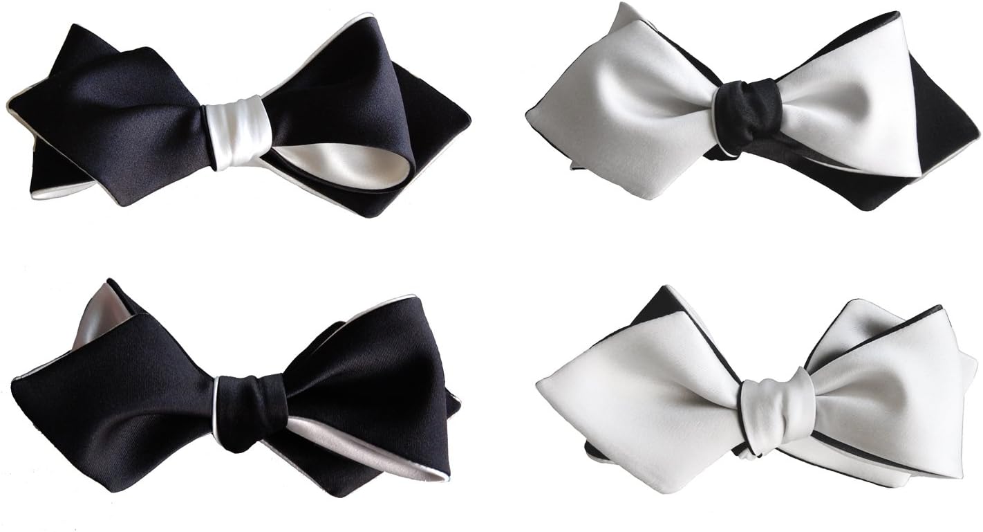 Knot Theory Black and White Diamond Point Bow Tie - Handmade 6-Way Self Tie Bowtie