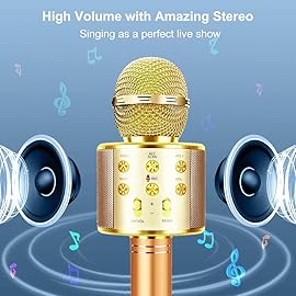 FINYIORE Microphone for Kids Voice Changer Karaoke Microphones Boy Girl Gifts Age 3-12 Portable Child Microphone Karaoke Kid Wireless Bluetooth Microphones Birthday