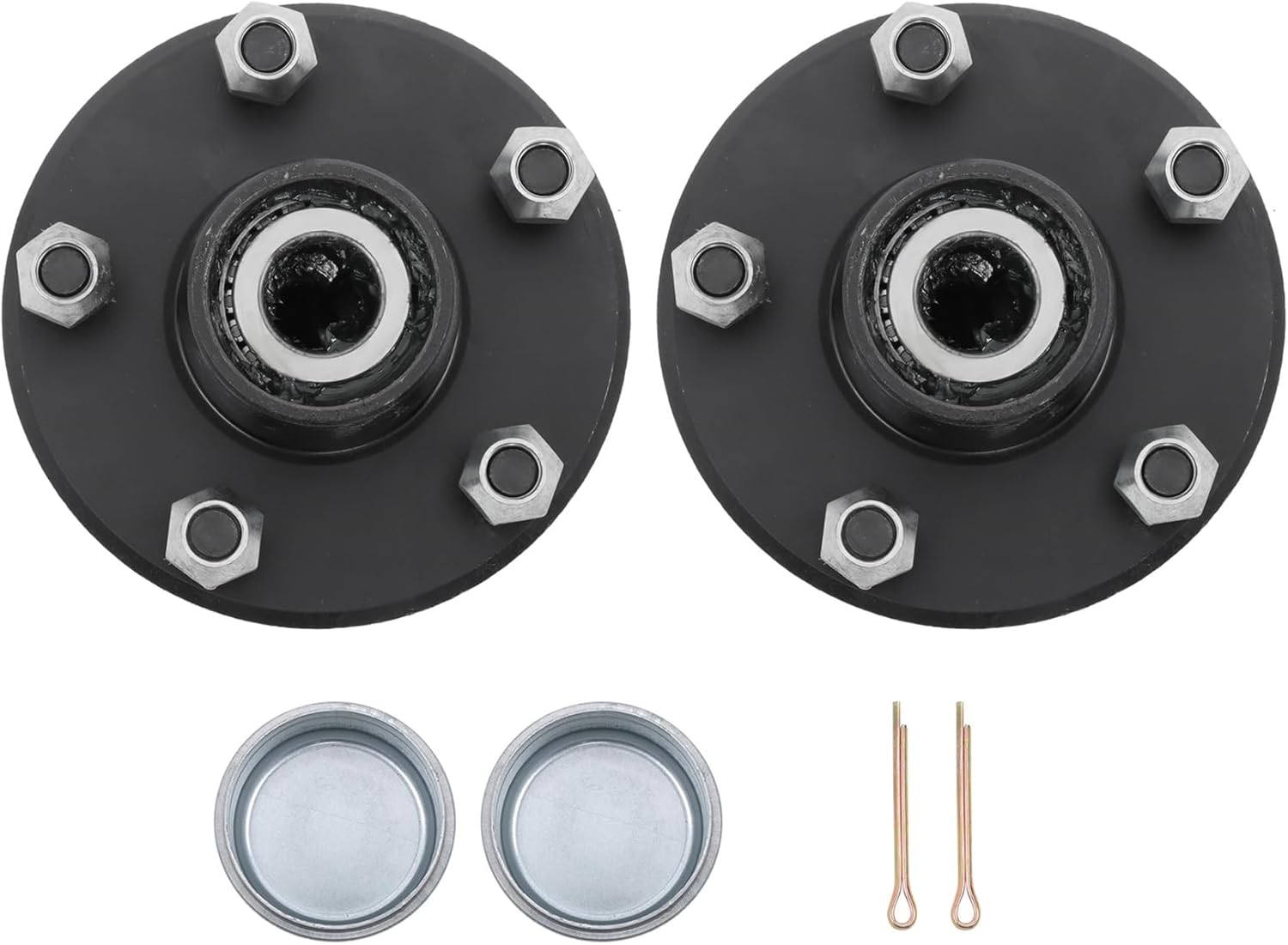 GXYWADY 2 Sets Pre-Assembled 5 on 4.5 Inch Trailer Hub Kit Replacement for 2000 lbs 1 Inch Spindle with Trailer Bearing Kit (5 Pieces/Set)