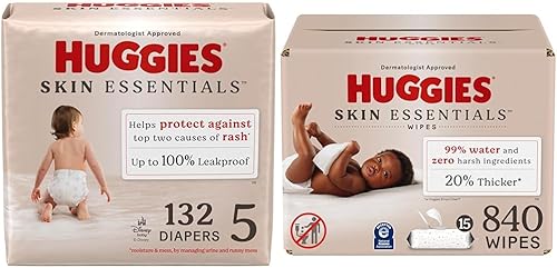 Miniatura 15 de Paquete de pañales Huggies Skin Essentials para bebé, talla 4 (22-37 libras), 150 unidades + toallitas para bebé Huggies Skin Essentials
