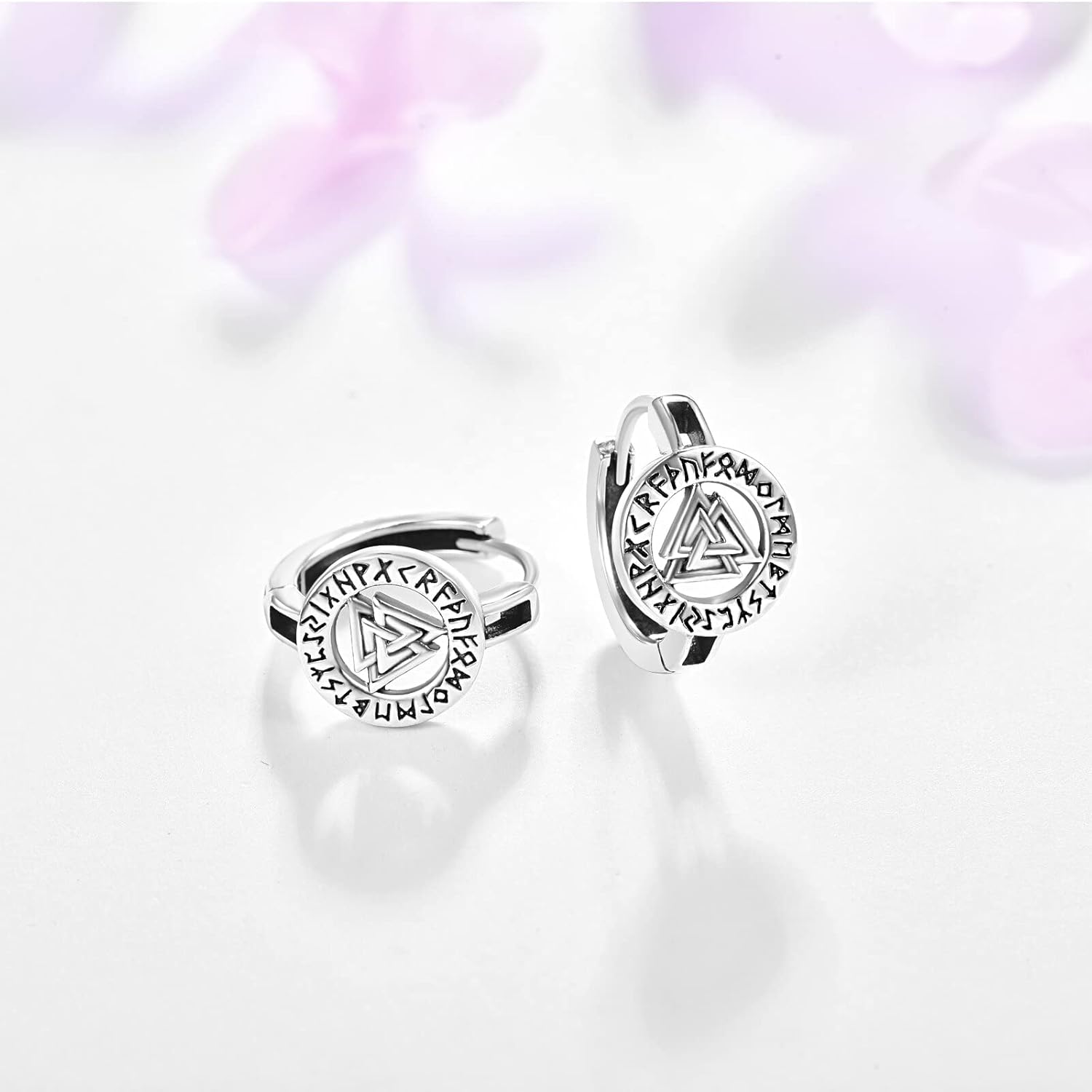 KINGWHYTE Odin Hoop Earrings 925 Sterling Silver Black Huggie Hoop Small Vintage Gothic Punk Rock Earrings for Men Women - Image 2