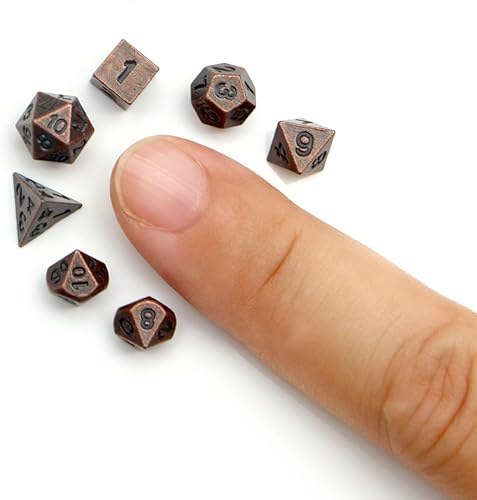 Miniatura 8 de Haxtec Mini juego de dados pequeños de metal DND con estuche de dados portátil de cobre antiguo para llavero