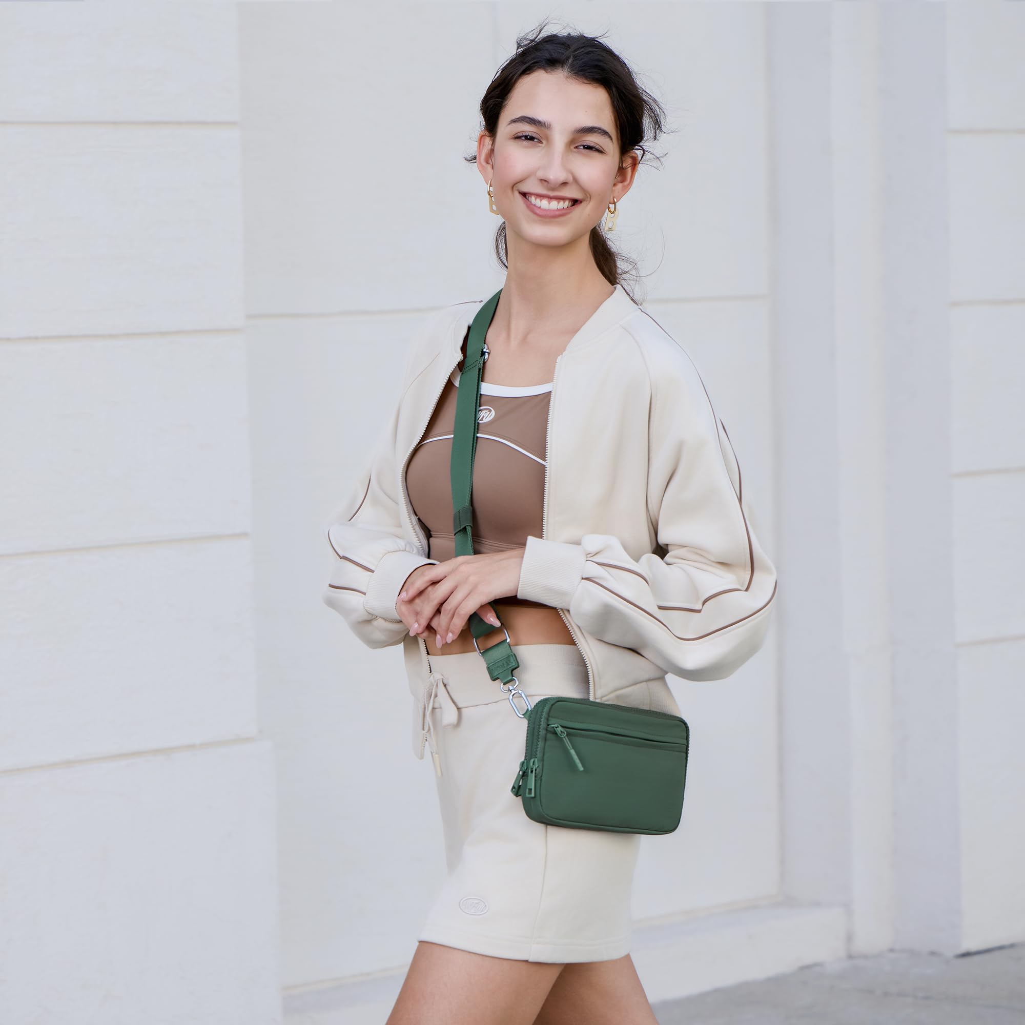 VONAL Small Crossbody Bag for Women with RFID Blocking, Nylon Wristlet Purse with ID Window, Adjustable Strap,Anti theft Phone Organizer, Lightweight Travel Shoulder Bag for Everyday Use (Olive drab)