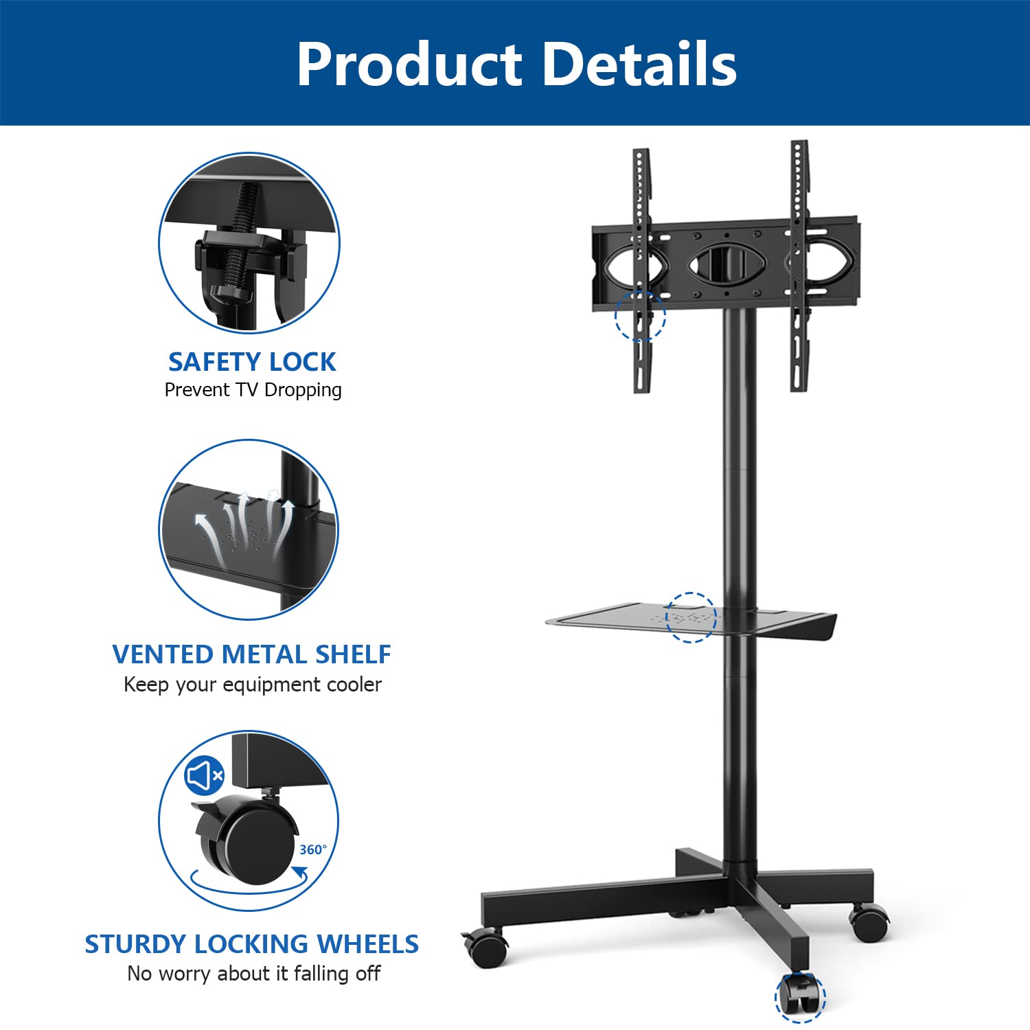 Rfiver Universal Mobile TV Cart for 2355 inch Flat Screen TVs up to