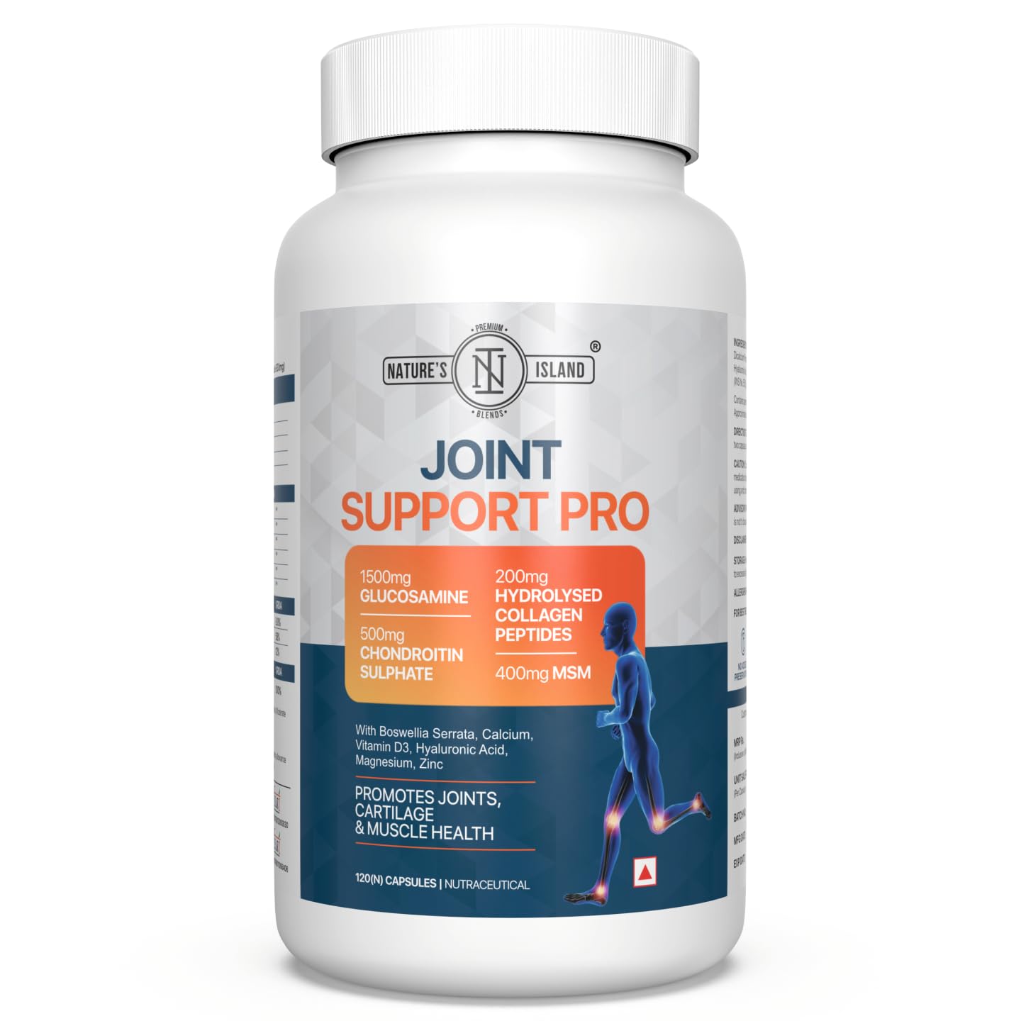 Nature’s Island Glucosamine Capsules support joints, cartilage & muscles with Glucosamine 1500mg, Chondroitin, MSM, Collagen, Calcium & D3. Relieves joint pain & boosts mobility, 120 capsules.