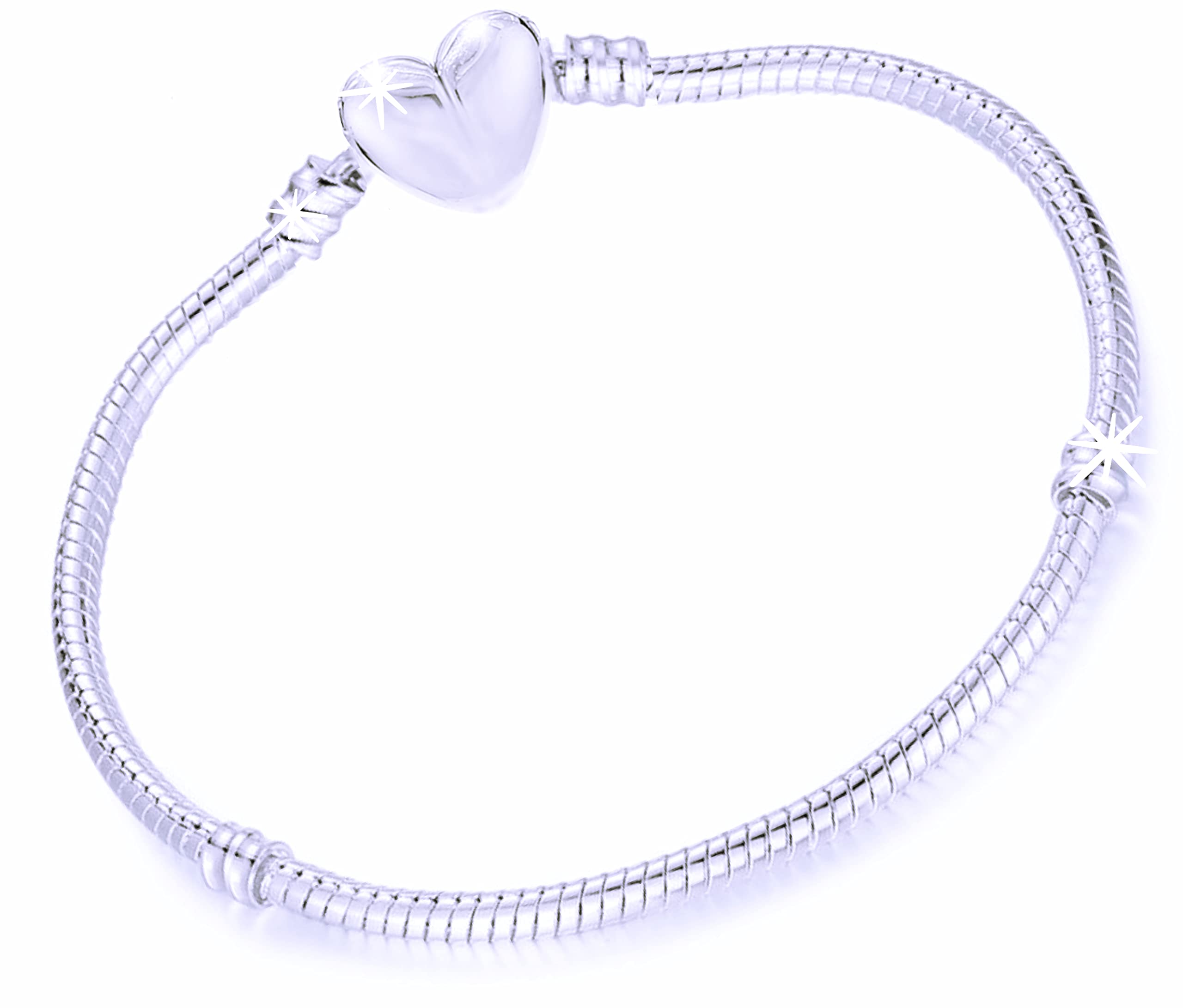 16cm Pandora Style Heart Clasp Girls Womens Charm Bracelet Silver Stainless Steel Girls Womens Christmas Presents Gifts for Mum Daughter Sister Wife Friends Teenage Girls Gift, Women Christmas Gift