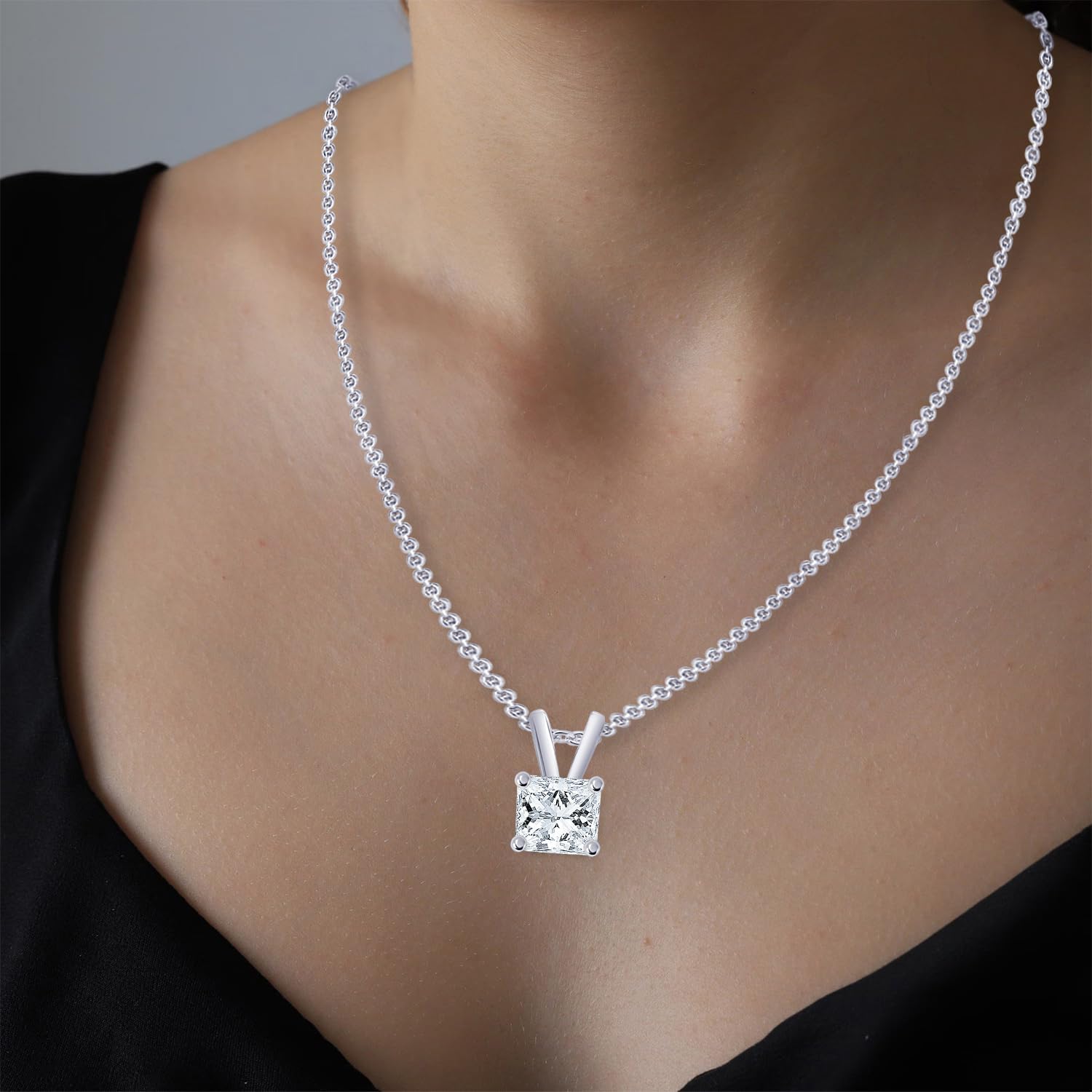 0.25 to 1 Carat Princess Diamond Solitaire Pendant Necklace J-K Color I1 Clarity