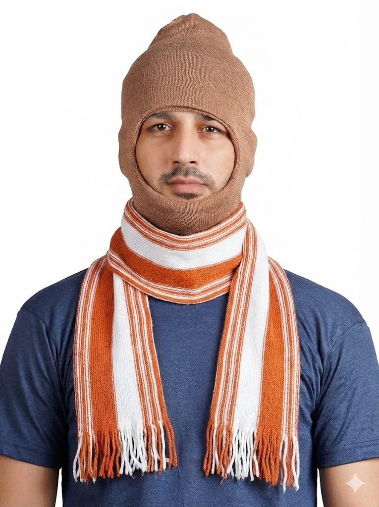 Men and Women Monkey Beanie Cap Hat for Winter | Stylish Fur Flip Flop Foldable Skull Cap with Neck Scarf Balaclava Face Sun Dust Wind Protect Cap Hat for Women | Freesize-picture-43