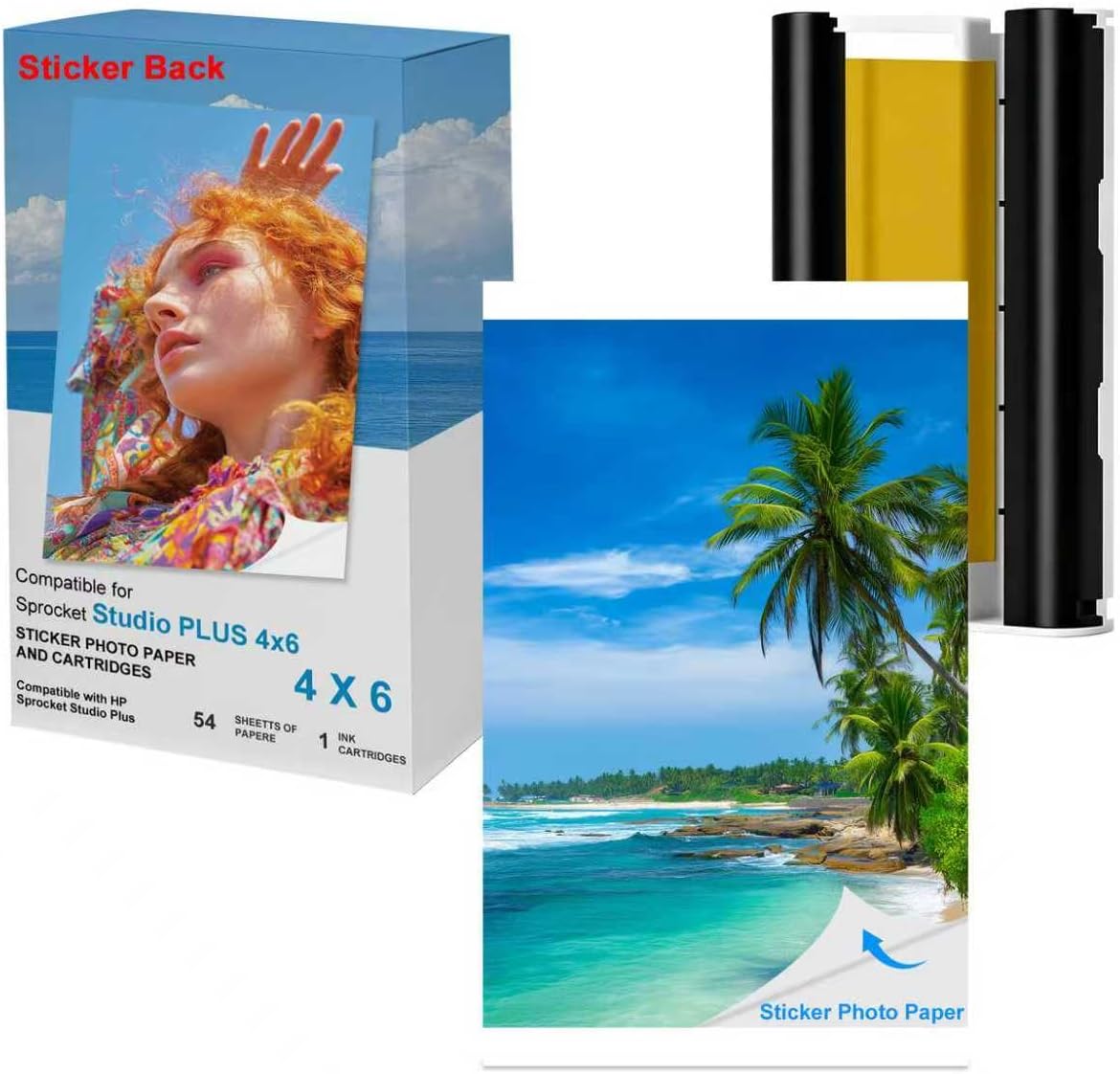 Compatible with HP Sprocket Studio Plus 4 x 6" Sticker Paper and Cartridges