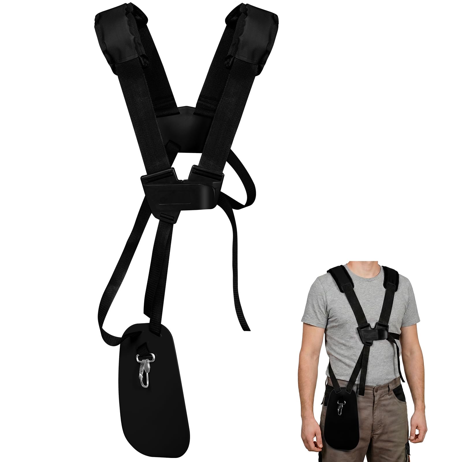 Lawn Mower Shoulder Strap, Trimmer Double Shoulder Strap, Adjustable Universal Double Shoulder Harness Strap for Lawn Mower Black