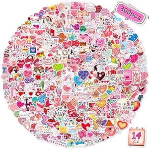 300 calcomanías para el día de San Valentín, sin repeticiones, para adultos y niños, acabado mate impermeable, perfecto para tarjetas, diarios, regalos, álbumes de recortes, planificadores, recuerdos