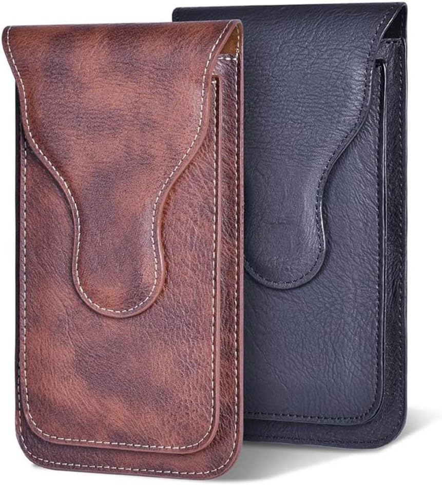 Belt Clip Holster Case Leather Vintage Double-Layer Mobile Phone Case Cover Pack Men Portable Waist Bag (Color : Red Size : One Size) (Brown One Size)