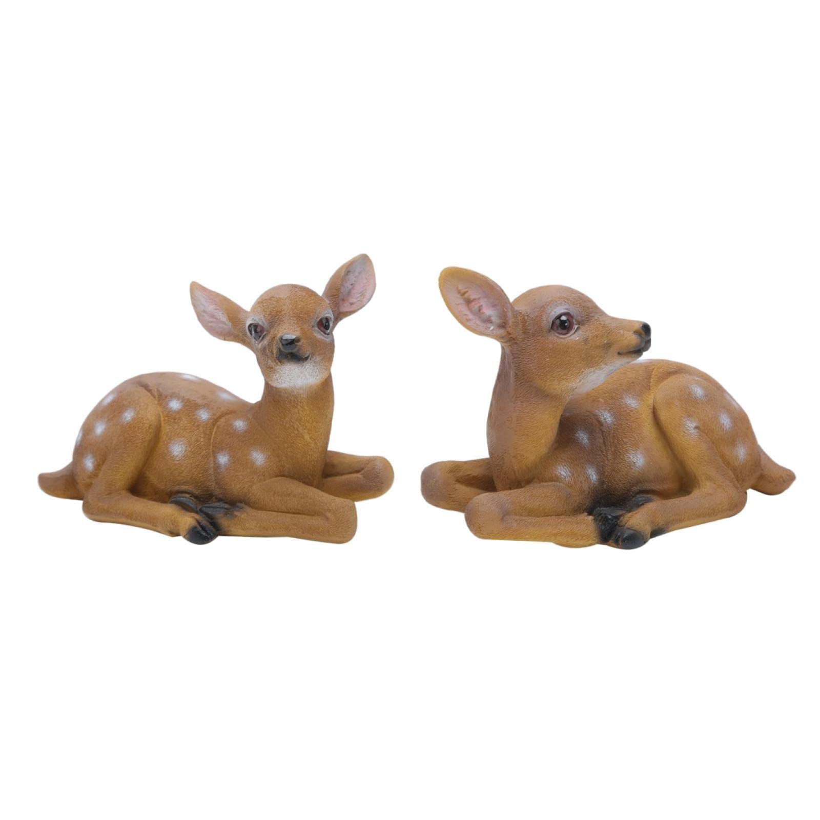 Dytartzx 2Pcs Sika Deer Statue Garden Decor Outdoor Sculpture Resin Mini Figurine Animal Model Ornaments Decoration Simulation Backyards Park Patio Community Yard Scenic