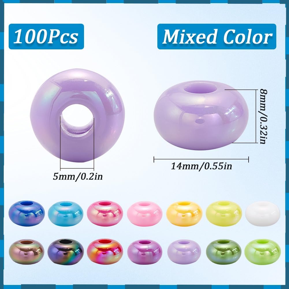 SUNNYCLUE 1 Box 100Pcs 10 Colors Flat Round Acrylic Beads Abacus Beads Large Hole Acrylic Bulk Oblate Colorful Separated 14mm Lentil Bead for Jewelry Making DIY Earring Bracelet Decoration Crafts - Image 2