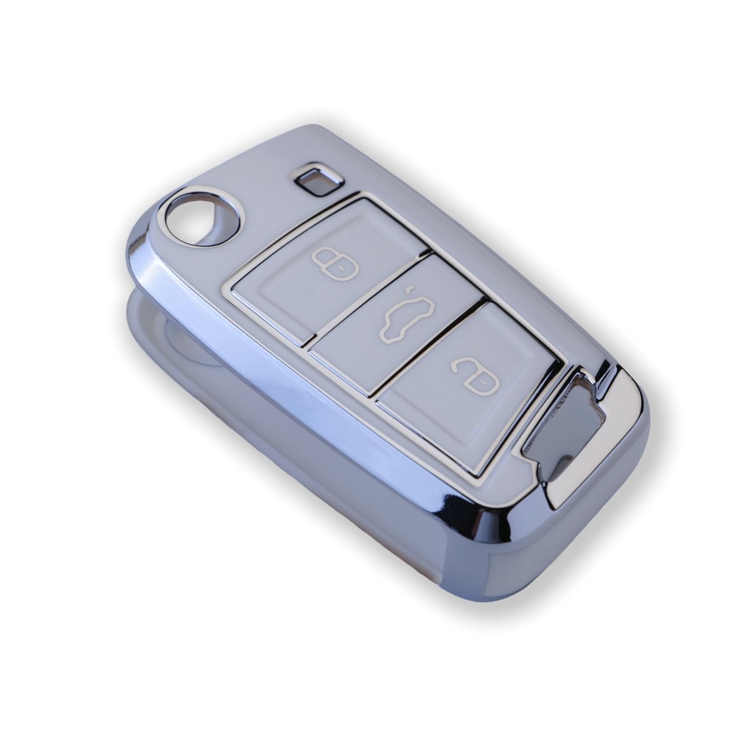RUXYAXFOL TPU custodia per chiavi auto, adatta per VW Touareg Touran Seat Leon Fabia Ibiza Skoda Fabia Octavia Superb Polo Golf 7 Mk7 custodia chiavi auto, 2 pezzi, bianco argento