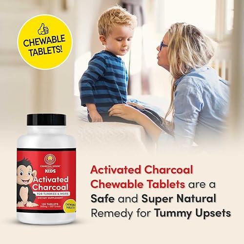 Miniatura 4 de Charcoal House Tabletas masticables de carbón activado para niños, naturales, veganas, sin OMG y sin gluten, para dientes, estómago, gases y