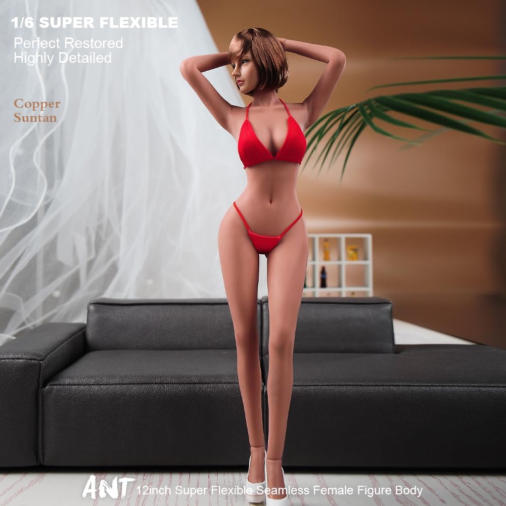 1:6 Scale Make Up Female Body with Clothes Super Flexible Joints Miniature Action Figure Seamless Body Large Breast for Hobby Collection (240101B Copper Suntan Skin)