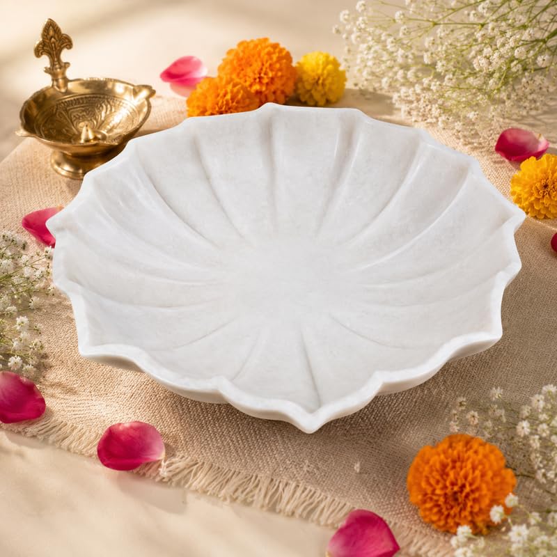 Image of Marble Urli Bowl for Home Decor | Handcrafted Floating Bowl, Decorative Centerpiece for Living Room Table, Luxury Stone Urli Dish, Pooja Decor & Festive Gift Item (Lotus /12 Inch)
