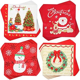 Outus 80 Pieces Christmas Napkins Disposable Cocktail Napkins Paper Decorative Napkins for Holiday Lunch Tea Christmas Party Supplies