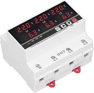 Protetor trifásico de subtensão, AC120V?300V 63A Amperímetro Protetor trifásico de sobrecorrente ajustável em trilho DIN para equipamentos elétricos/223