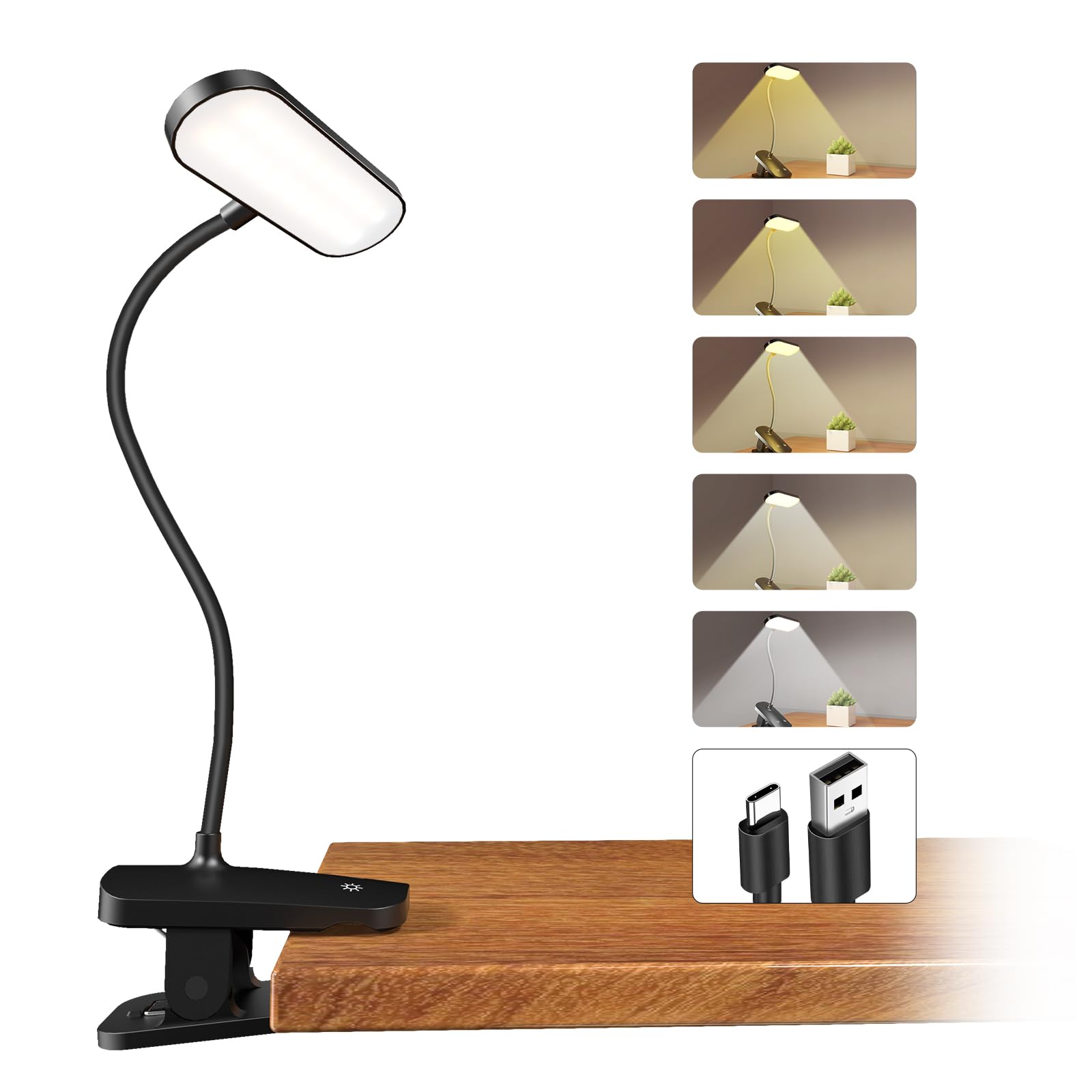 CUHIOY Rechargeable Clip on Light, Bed Headboard Reading Lamp, Black