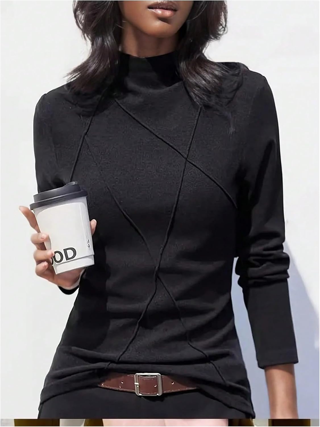 GORGLITTER Women's Mock Neck Long Sleeve Knit Tops Textured Undershirt Fall Clothes