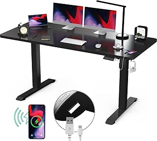 KAIMNEG 140 x 70 Height Adjustable Desk, Electric Standing Desk with USB Charging Port, Sit Stand up Desk with 4-Memory Smart Pannel, Black