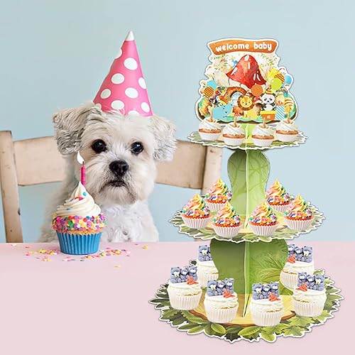 Miniatura 5 de Soporte para cupcakes de otoño de Acción de Gracias, soporte de 3 niveles para cupcakes de animales salvajes, soporte de postre de cartón para