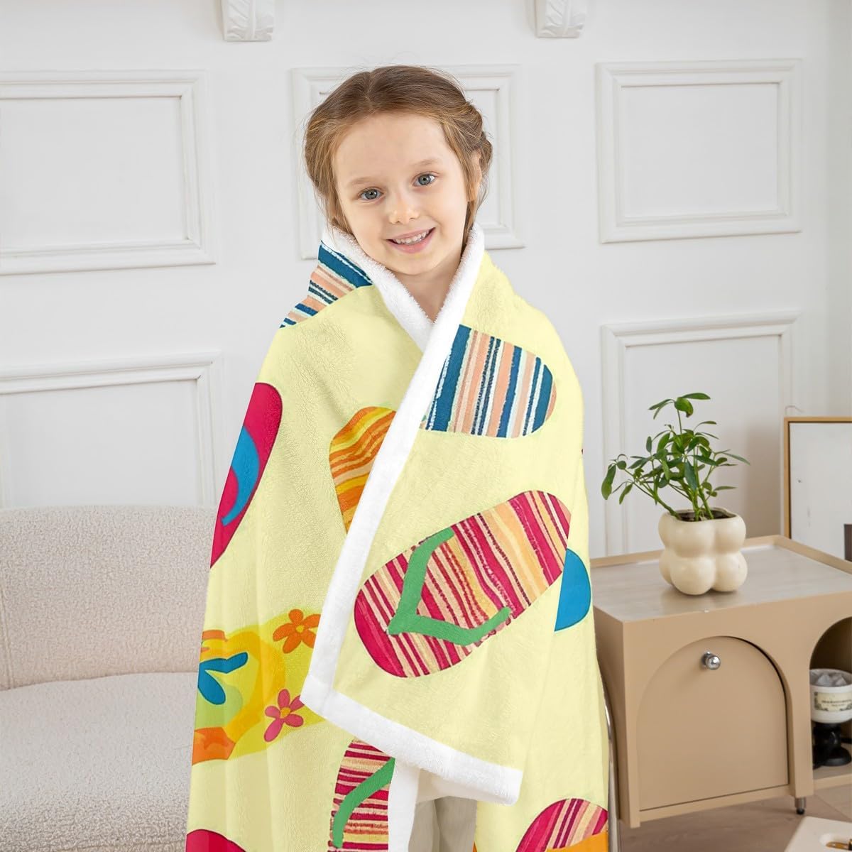 Erosebridal Summer Holiday Blanket Ocean Wave Throw Blanket for Bed, Teal Flip Flops Sherpa Blanket Blue Polka Dots Fleece Blanket, Starfish Conch Seashell Fuzzy Blanket Microfiber Super Cozy