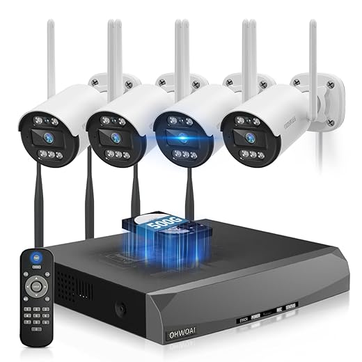 《130°Wide Angle & Two-Way Audio》Wireless Security Camera System Outdoor, WiFi Cameras Systems,Video Surveillance DVR Kits