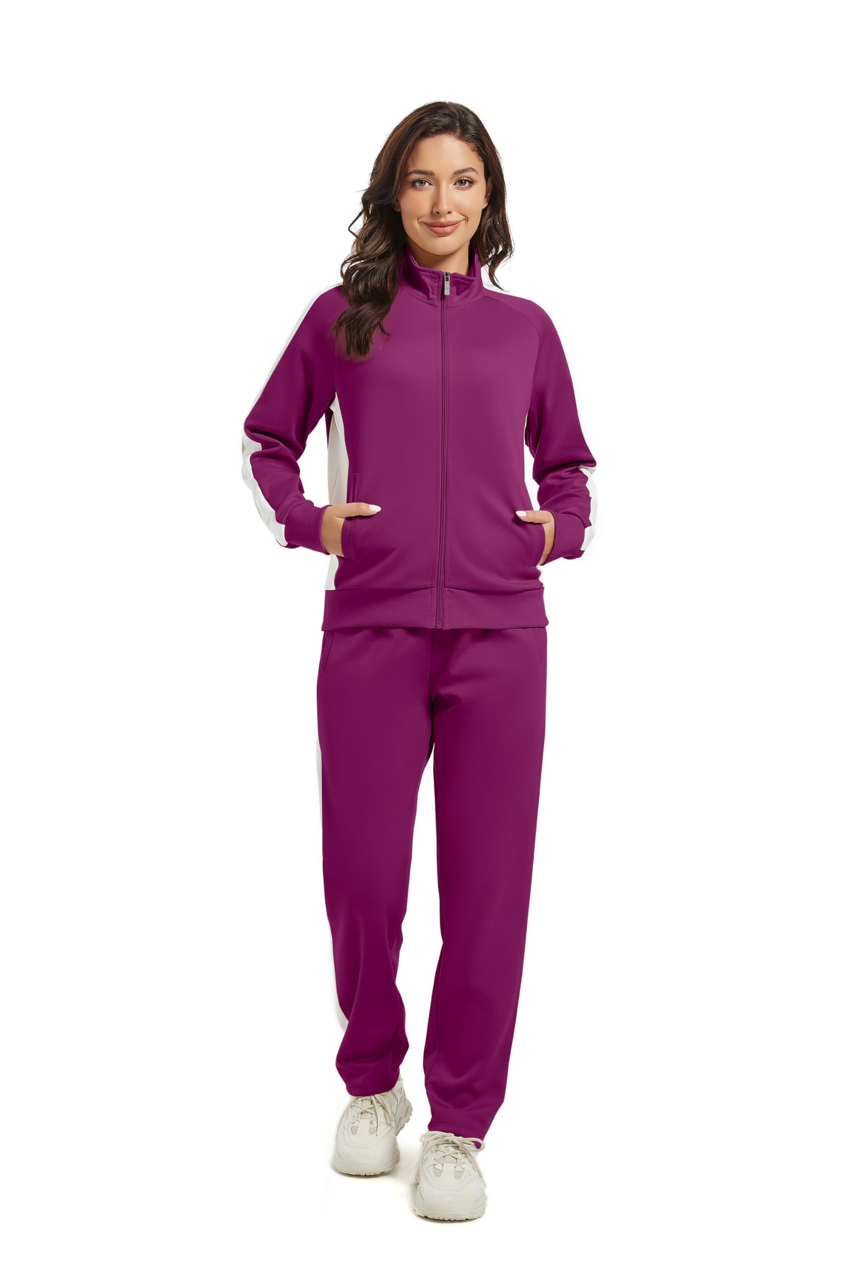 W JIANWANG Survêtement 2 pièces pour femme - Automne - Manches longues - Fermeture éclair