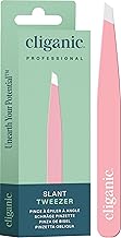 Cliganic Professional Eyebrow Tweezers Slant Tip (Pink) - Precision for Men & Women, Stainless Steel Best for Plucking Chin Facial Hair