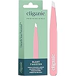 Cliganic Professional Eyebrow Tweezers Slant Tip (Pink) - Precision for Men & Women, Stainless Steel Best for Plucking Chin Facial Hair