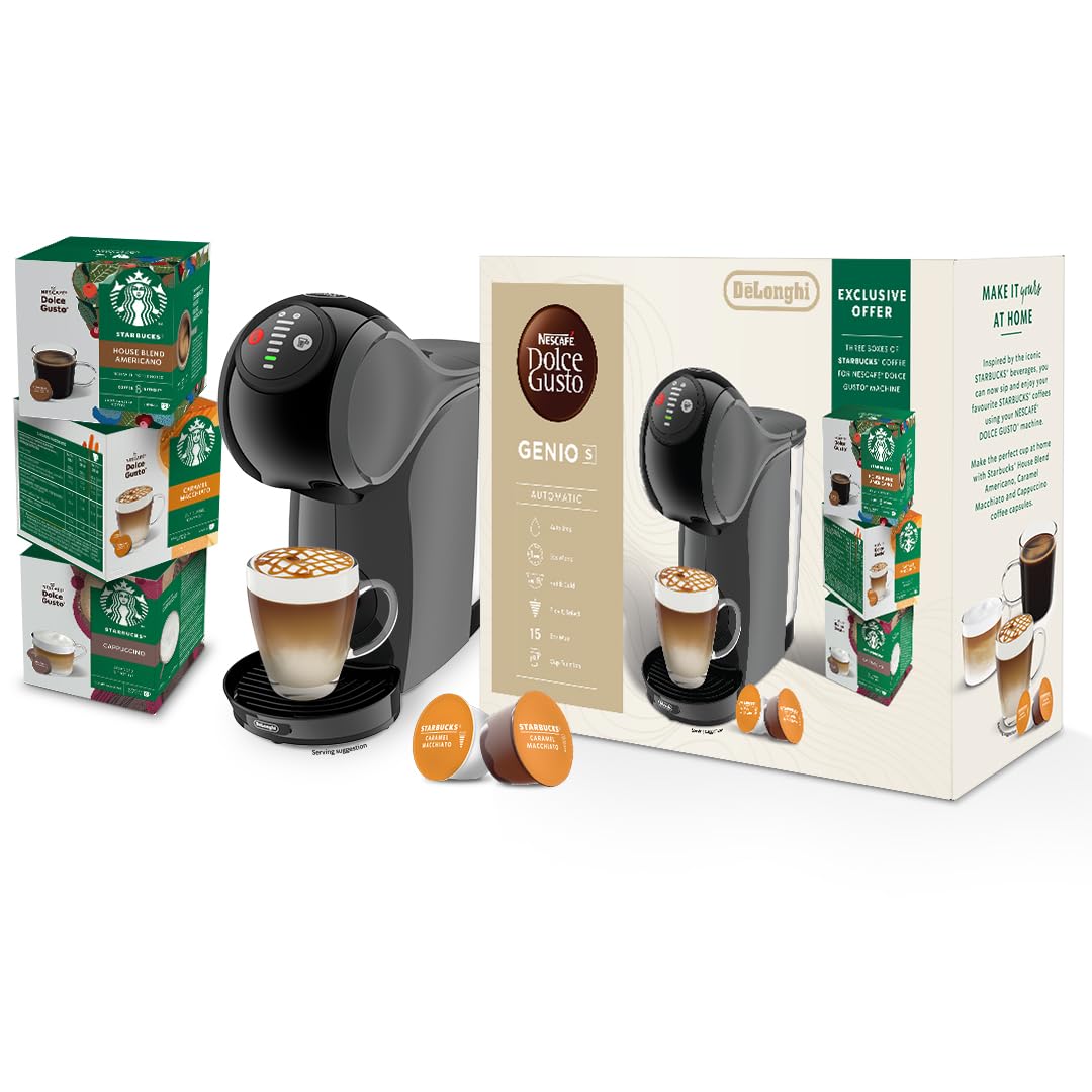 Dolce Gusto By DeLonghi Genio S Edg226.af Automatic Coffee Machine & Starbucks Flavoured Coffee Bundle  Anthracite, Black