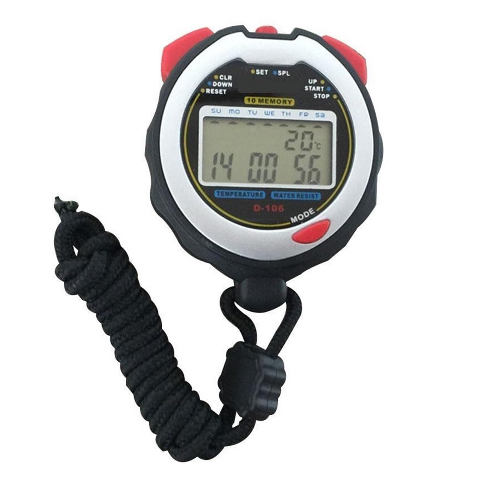 Oiujhgcds One Color Stopwatches, Portable Running Stopwatch Sport Counter Alarm Referee Chronograph Digital Timer