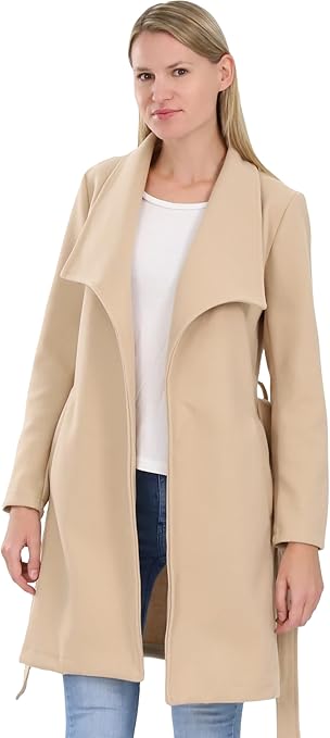 Malito Trenchcoat voor dames, effen met riem en zakken, klassieke mantel voor herfst en winter, chique overgangsjas 15142 (maat S-XXL), Lichtgrijs, M